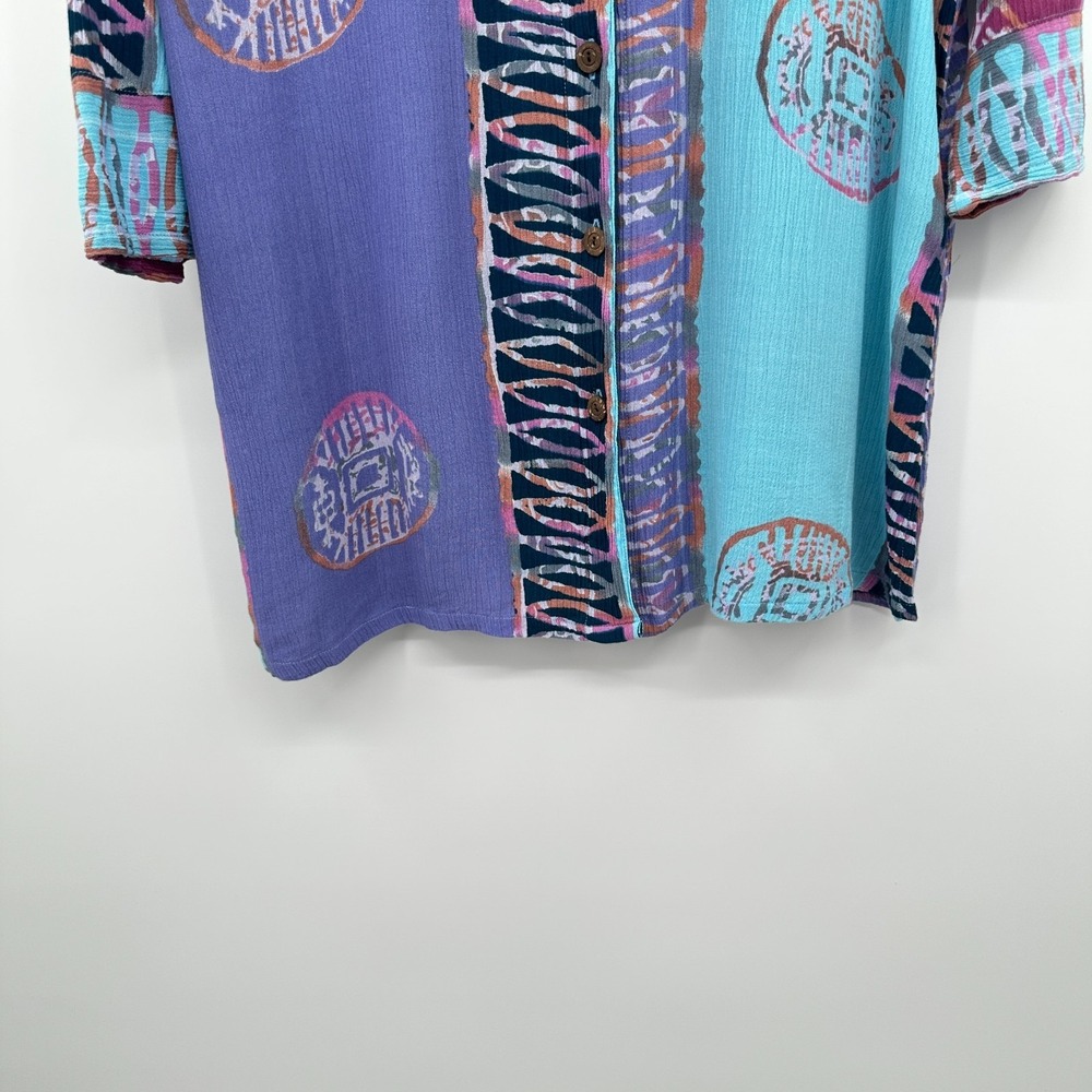 Soft Surroundings Tunic Top Shirt Size L XL Crinkle 3/4 Sleeves Patchwork Boho - Picture 5 of 10